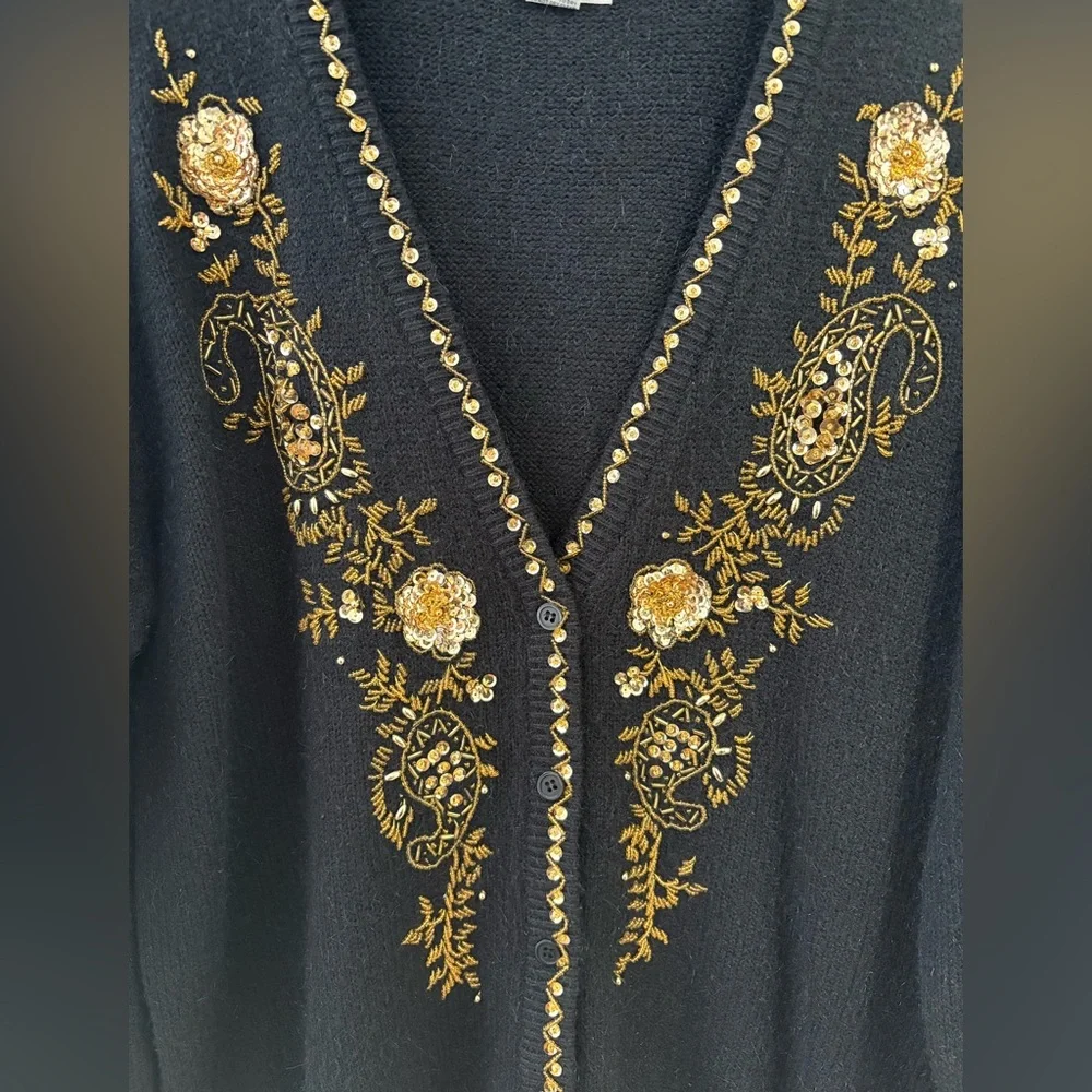 Alfred Dunner Black Cardigan with Gold Embroidery - Picture 2 of 8